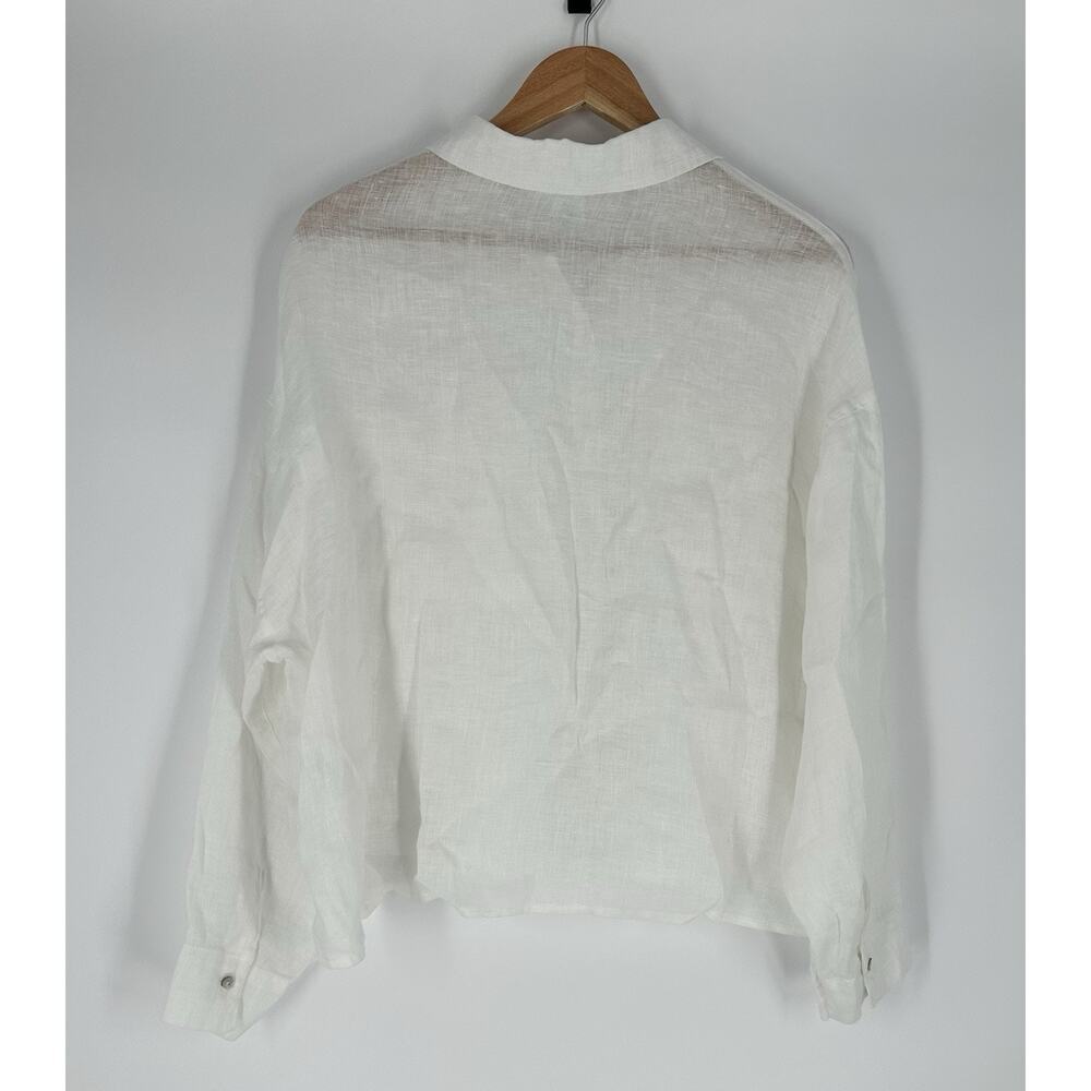 Cynthia Rowley Shirt Women L White Linen Cropped Long Sleeve Shacket Button Up - Picture 2 of 9